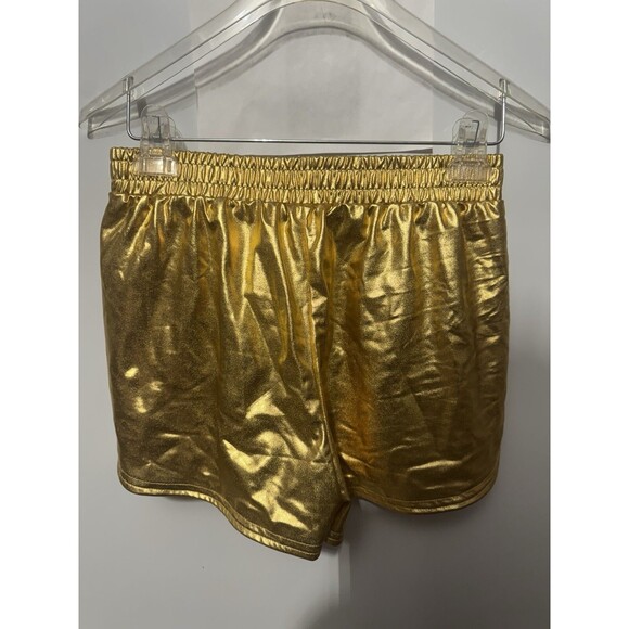SweatyRocks Hot Pants Shorts Pockets Elastic Waist Shiny Metallic Gold Large - Picture 7 of 12